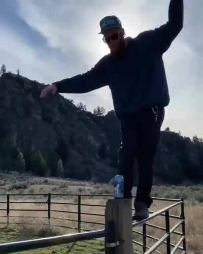 WCGW Stepping on a can over the fence