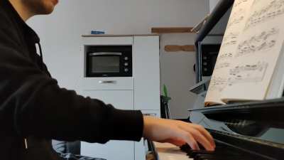 practicing a part of the Bach fugue in F minor