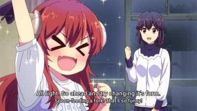 Spoon feeding a fork [Machikado Mazoku: 2-choume]