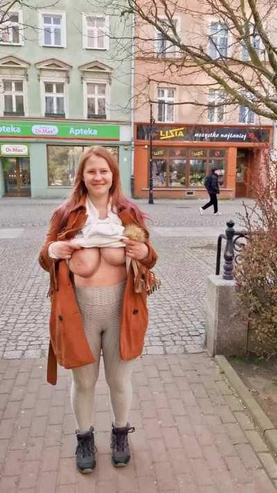 A simple morning walk in the city. Some just walk, others walk and show their big boobs. Heh