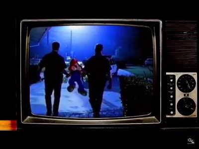 Mario straight up gets arrested.