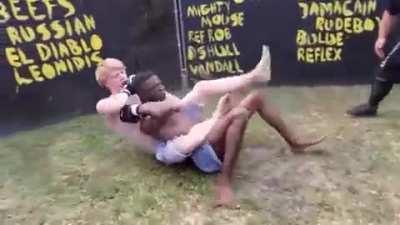 Next time don’t try kicking someone while they’re trying to touch gloves