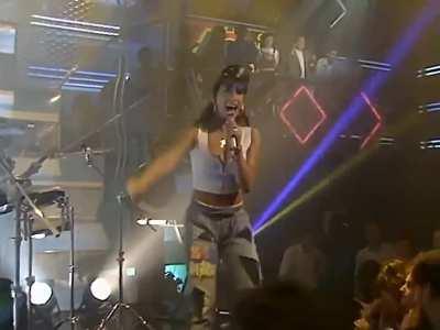 Sabrina Salerno, on Top of the Pops in 1988, singing 