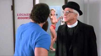 Repossessed (1990), PG-13, Melissa Moore (full amazing boobs) and uncredited naked extras showering in locker room (ass)