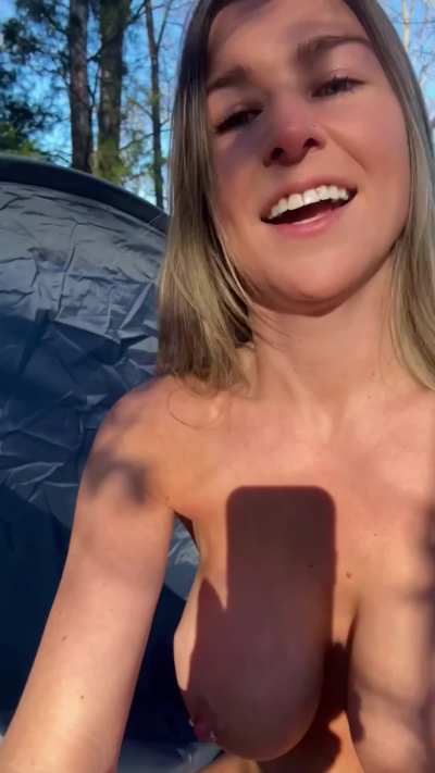 sneaking back to our tent after a long hike<3