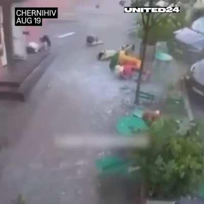 Another horrifying video of an explosion during an attack on the city center of Chernihiv by Russian ballistic missiles