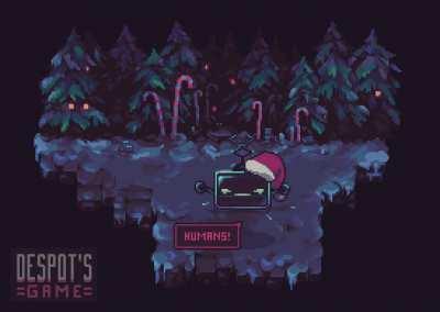 A despotic robot from our roguelike game wishes everyone a merry Christmas.