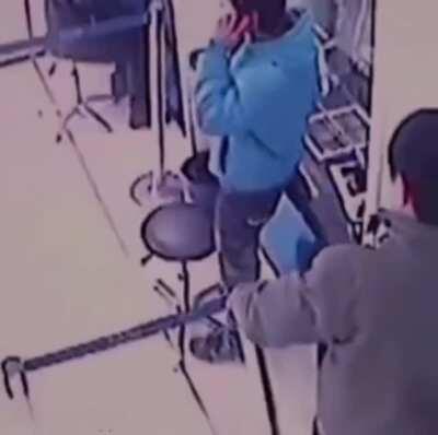 Robbing with a cleaver.