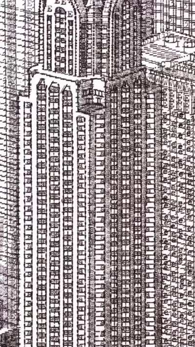 Artist making drawings using a Typewriter