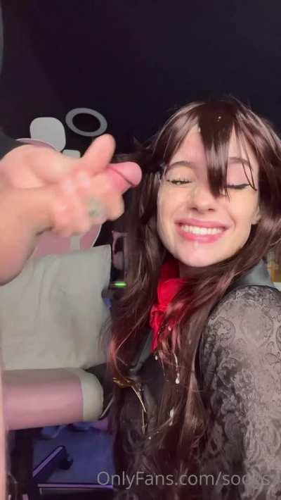 Cum slut takes a monster load on her face