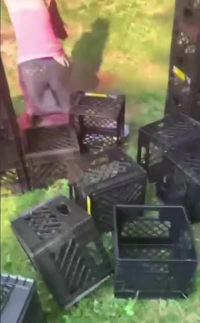 Women breaks her arm doing the crate challenge