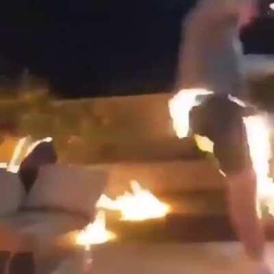 Man plays with gasoline and fire, wins gold