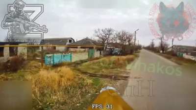 RU POV: 16th Separate SpN Brigade in the Zarechny area hit UAF minibus using fiber-optic FPV drone, which was used to deliver ammunition and food.