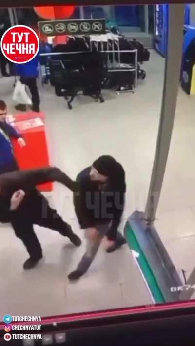 Russian security guard had enough with this customer.