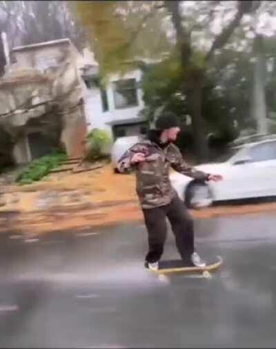 WCGR while skateboarding quickly down a long steep hill, in the rain?