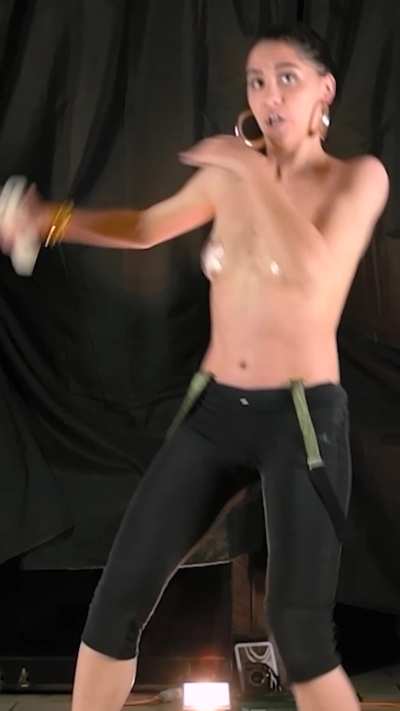 Jiggling boobs of a dancer girl