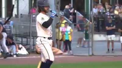 Savannah Bananas Catcher Bill Leroy introduces himself before his at-bat