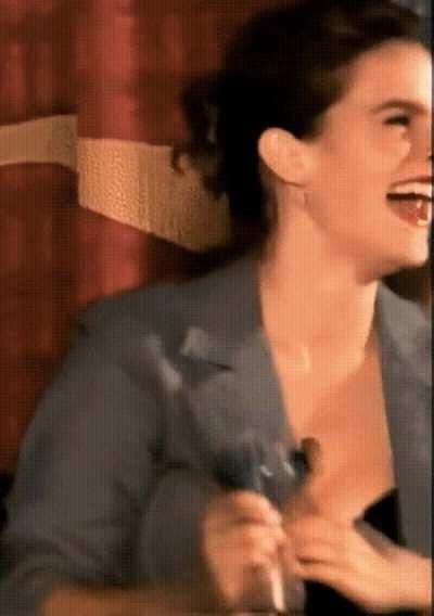 Emma Watson's reaction after the interviewer was staring at her tits. I thin she liked it ;)