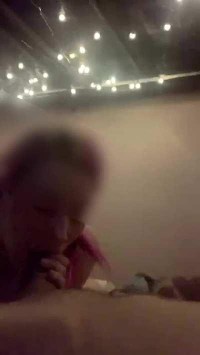 Traveling hotwife trying to swallow monster cock