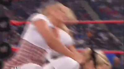 Schoolgirl Stacy Keibler double teamed by Trish and Molly