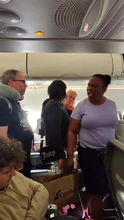 Blockading an entire plane because she doesn't understand how deplaning works.