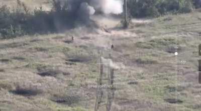 Russian shell narrowly misses a Ukrainian soldier 