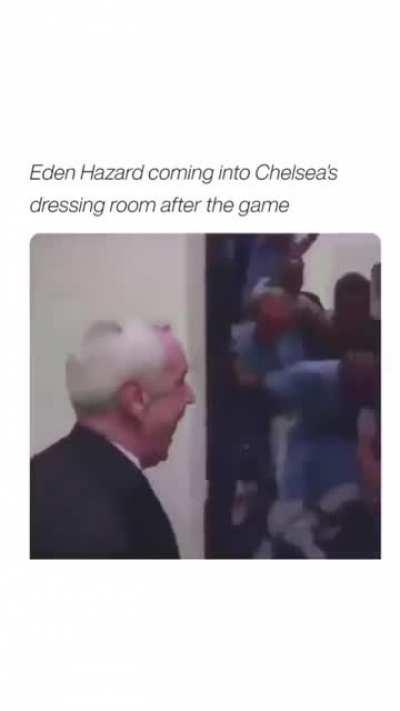 Eden Hazard coming into Chelsea's dressing room