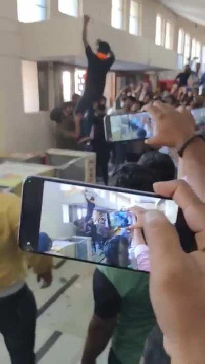 Prabhas fans destroying a theater because they didn't like Adipurush. Police arrived and arrested 5 people and asked them to pay damage charges 50k rupees.