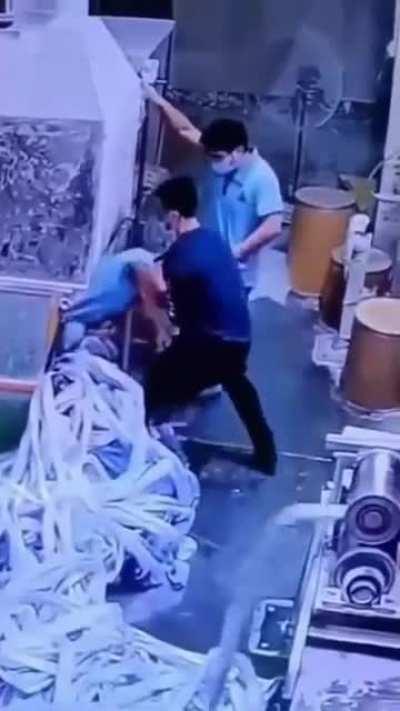 Quick Thinking Worker Saves Colleague From Machine