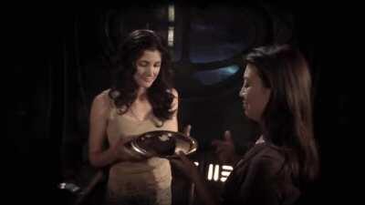 Busty/nippy in tight tank top in Stargate Universe Kino, 'One Long Endless Night' (2011, Julia Benson, from blu-ray - full sequence in comment)