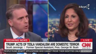 Scott Jennings crashes out at Neera Tanden when she asks him: ''So when they do it to a Tesla dealership, it's really bad. But when they do it to the halls of congress, we should pardon them. Is that your position?''