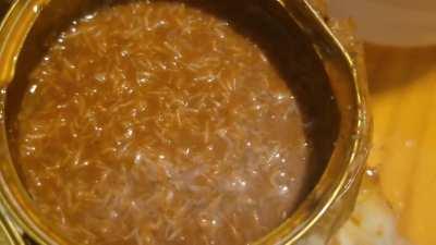 This can of Hormel Chili that sat in its package for a week after it was delivered with the top slightly opened