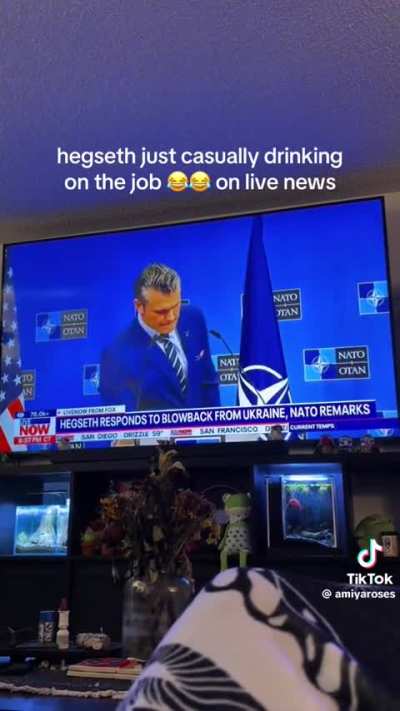 Pete Hegseth just drinking whiskey while doing a press conference