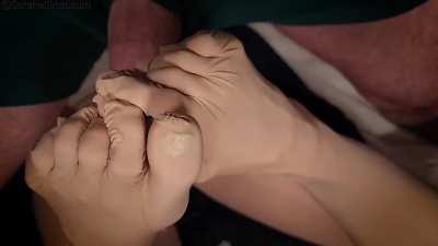 Teasing each other with my toed, seamless nylons