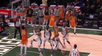 Slo-mo Giannis block of DeAndre Ayton with Titanic Theme song