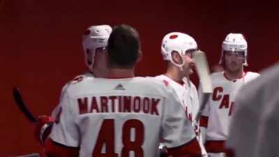 Here’s one minute of Jordan Martinook yelling at Andrei Svechnikov