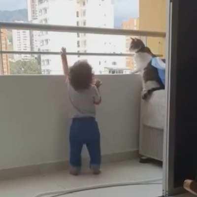A cat watching over a baby