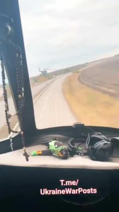 Ukrainian attack helicopters flying sortie at extremely low altitude to avoid Russian radar and AA fire