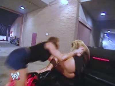 Stephanie rips off Sable's top (Uncensored)