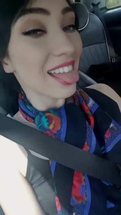Aria Alexander rubs her pussy in the car