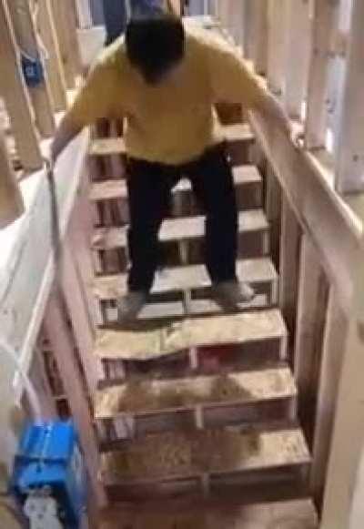 jumping on wooden stair is fun.......