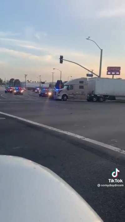 Truck driver stops a high speed chase and uses his truck to shield the public