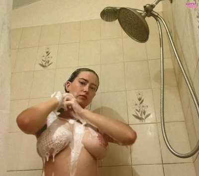 lady enjoying the shower