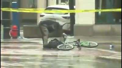 Idiot opens potential bomb-bag and gets tackled.