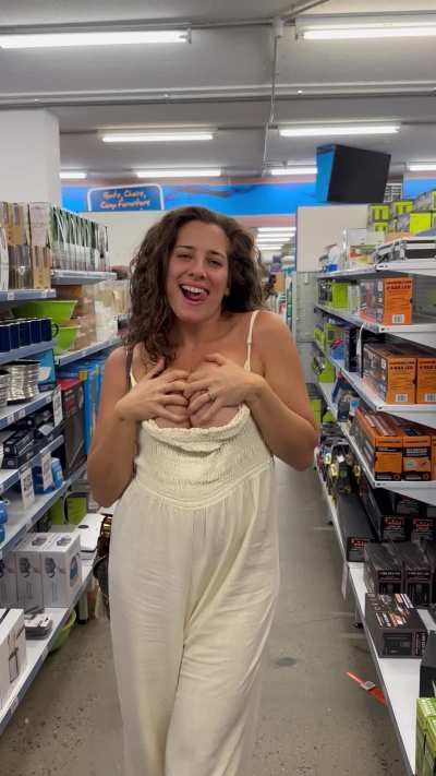 Innocently flashing my titties in the store