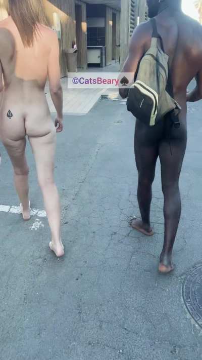 I proudly take a nude walk in the crowded streets with my black lover while Cucky follows us on the way for my public black African insemination. We are absolutely public about our lifestyle and want to spread the movement. No woman should settle for her 