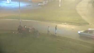 That truck driver missed it by a whisker, car's passengers were not so lucky