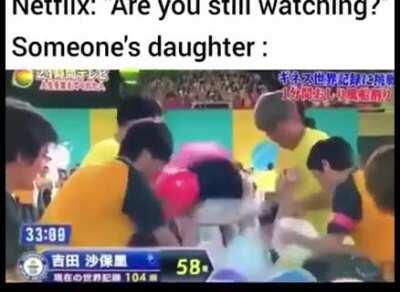 She sucks the balloons.