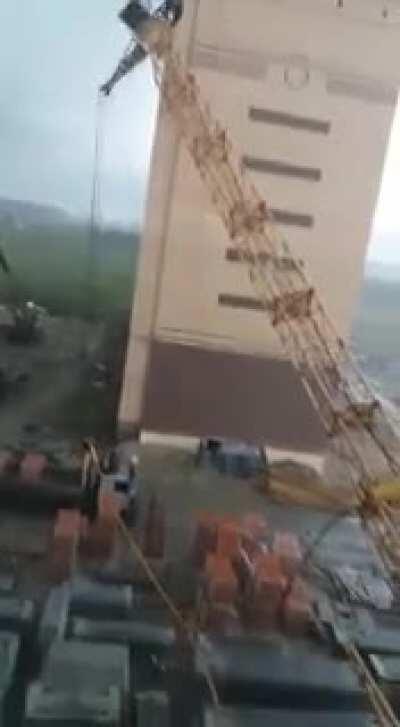 The fall of a tower crane during a hurricane today. 2.09.2020. Russia, Tyumen