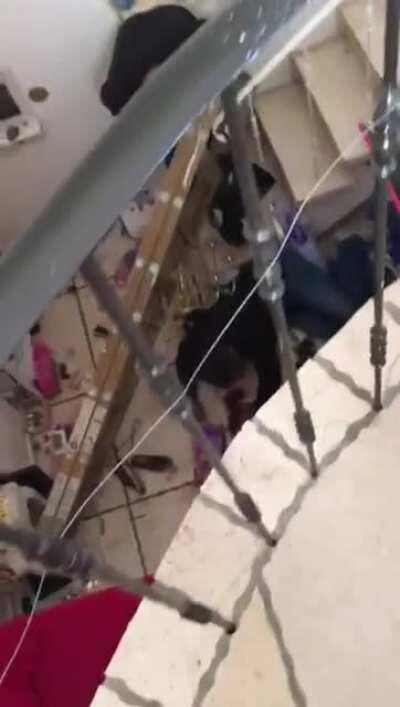 Live electricity and an unbalanced ladder. What could go wrong?